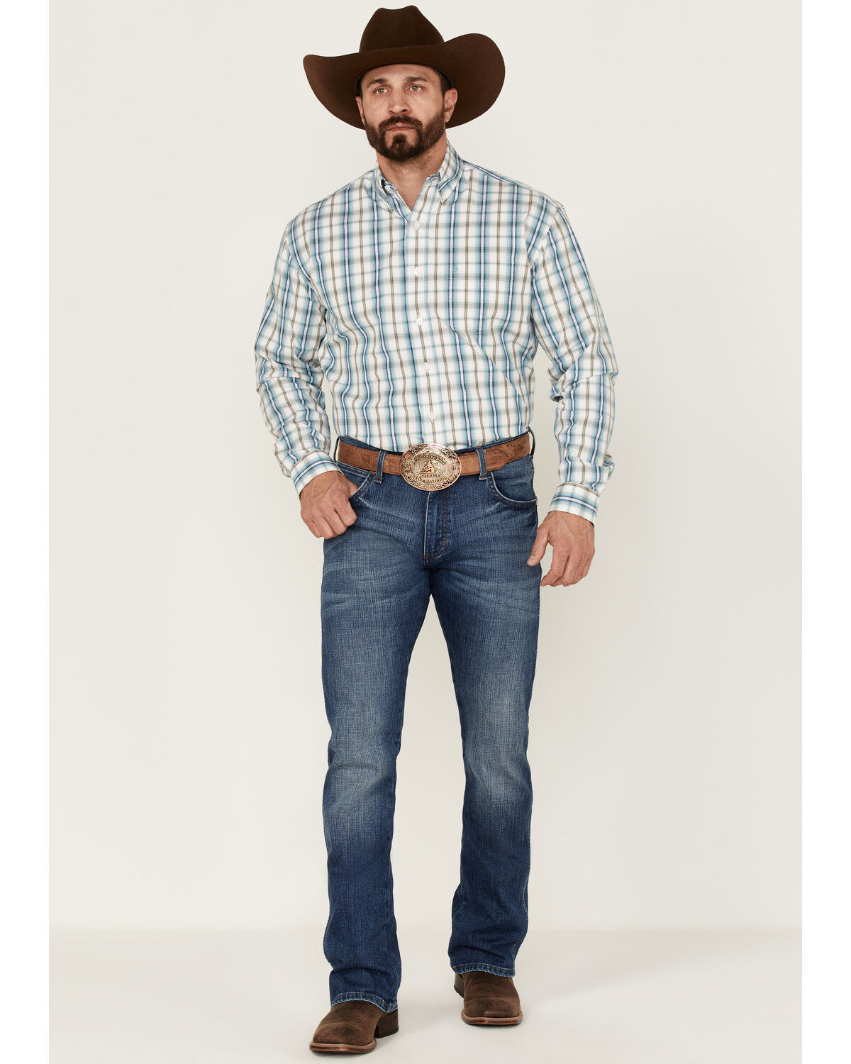 Image #2 - Stetson Men's Vintage Plaid Long Sleeve Button-Down Western Shirt, Blue, hi-res