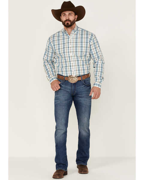 Stetson Men's Vintage Plaid Long Sleeve Button-Down Western Shirt , Blue, hi-res
