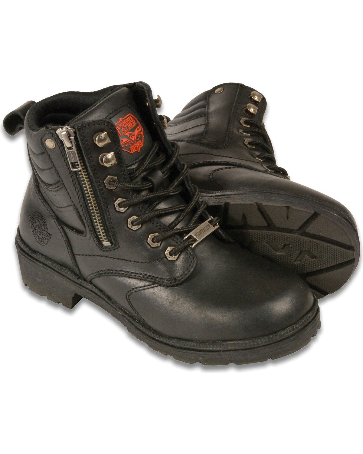 Milwaukee Leather Women's Side Zipper Boots - Round Toe - Wide, Black, hi-res