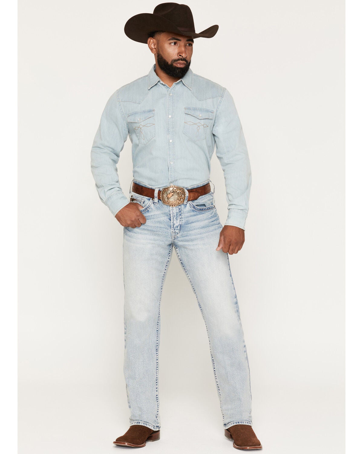 Cody James Men's Austin Wash Yukon Relaxed Straight Stretch Denim Jeans, Light Wash, hi-res