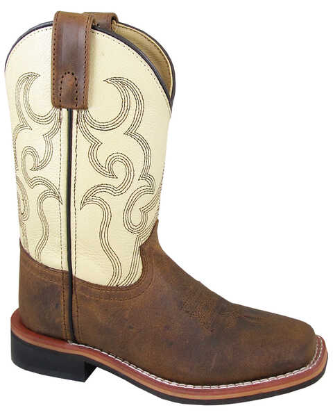 Smoky Mountain Boys' Scout Western Boots - Broad Square Toe, Cream/brown, hi-res