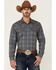 Moonshine Spirit Men's Deja Vu Plaid Long Sleeve Snap Western Shirt , Grey, hi-res