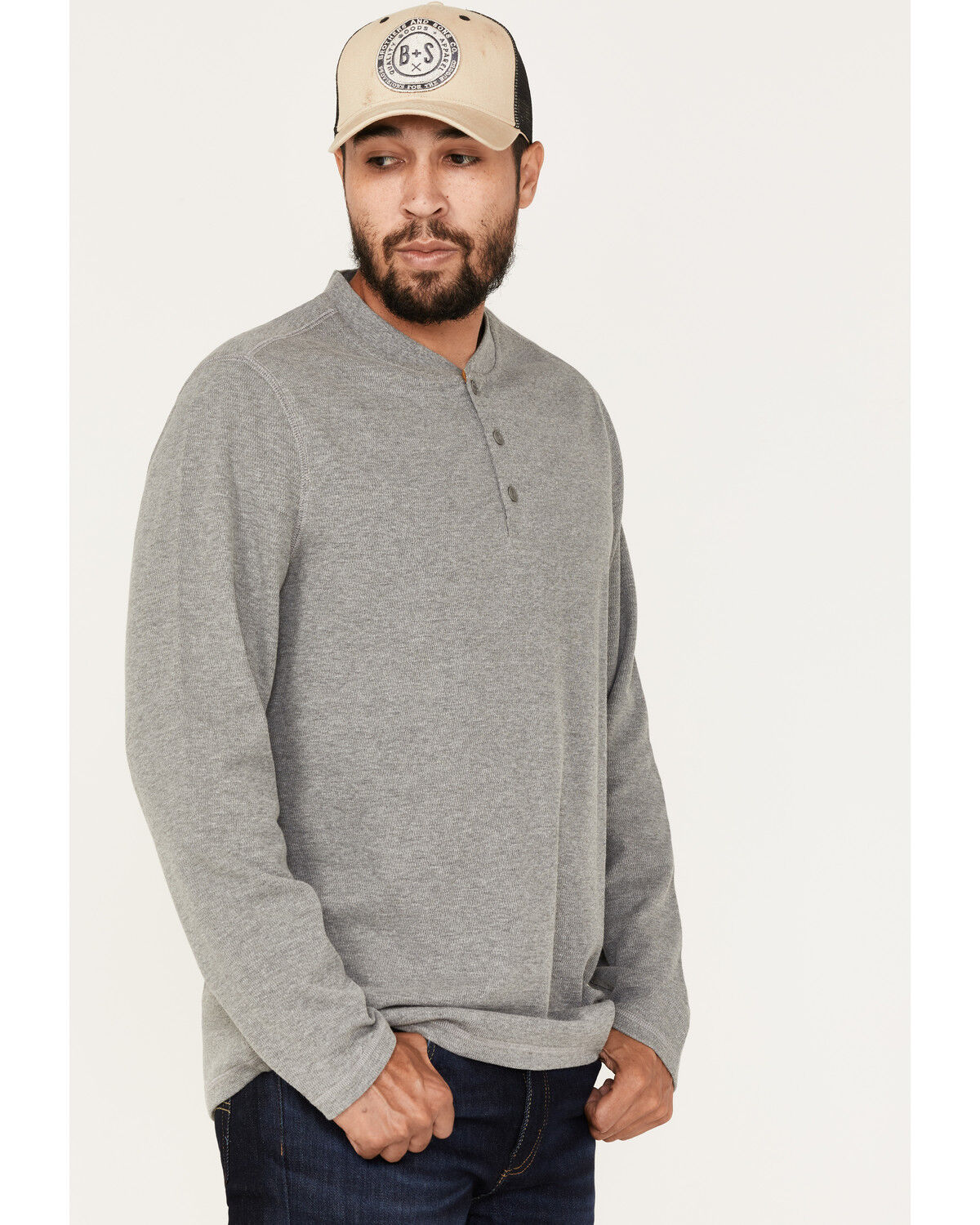 Image #2 - Brothers and Sons Men's Henley Thermal T-Shirt, Charcoal, hi-res