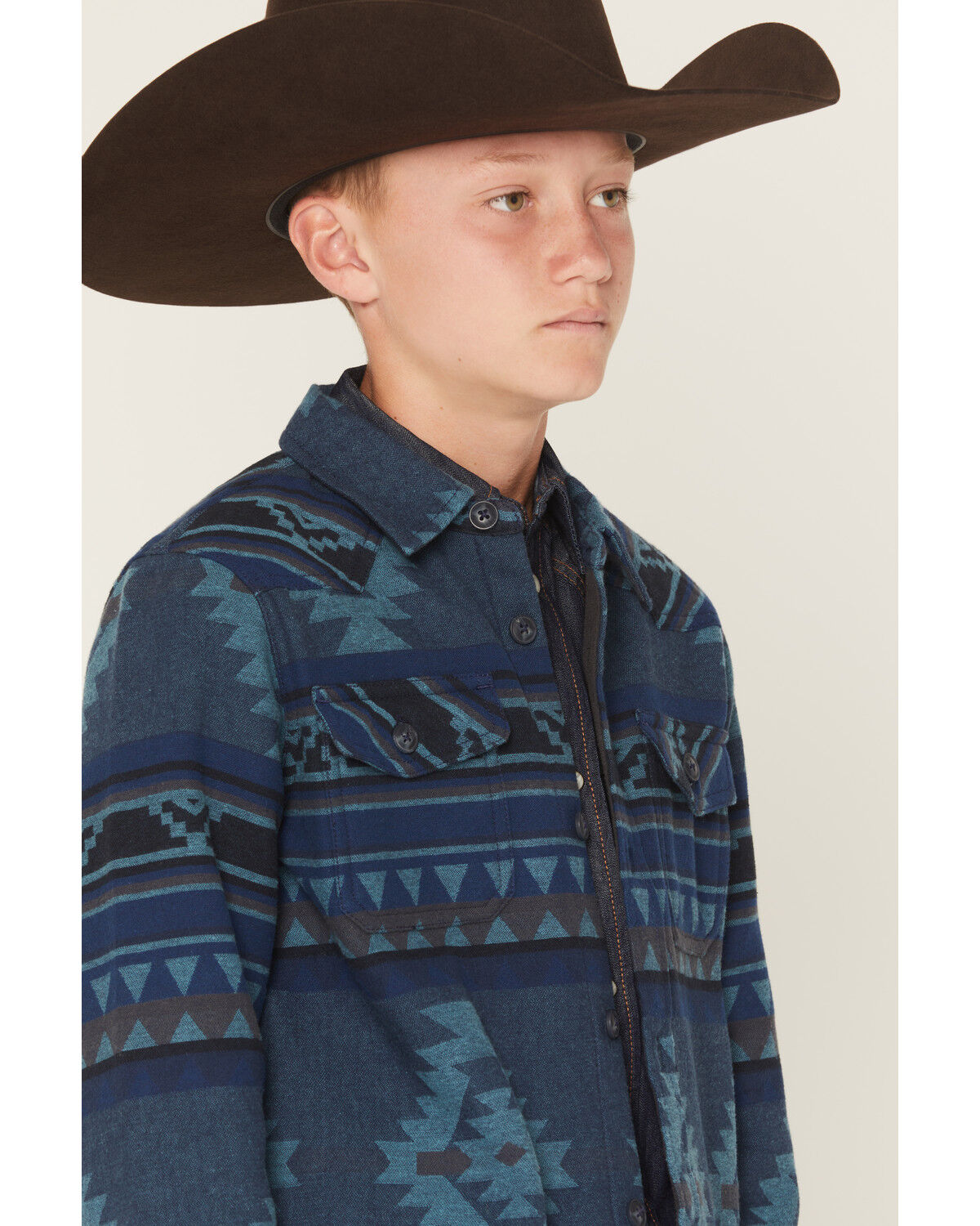 Image #2 - Cody James Boys' Rosewell Southwestern Print Button-Down Flannel Shirt Jacket, Blue, hi-res