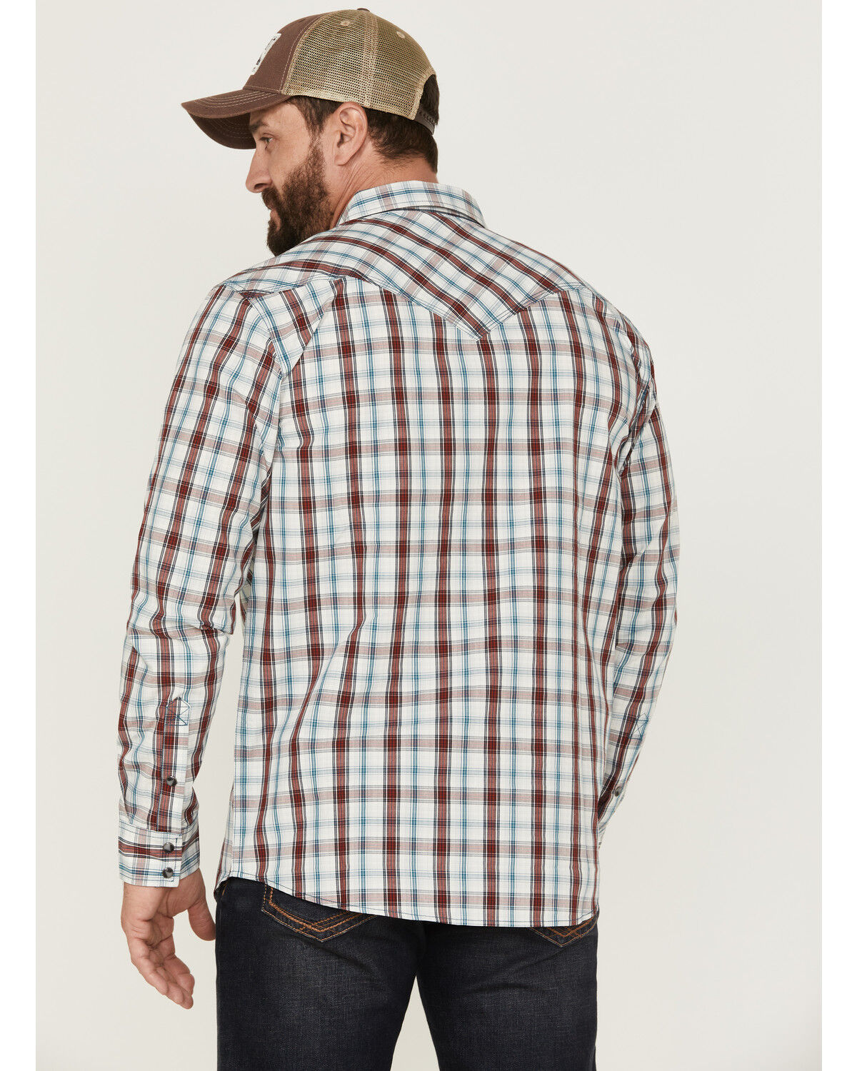 Image #4 - Moonshine Spirit Men's Burning Man Plaid Long Sleeve Snap Western Shirt, White, hi-res