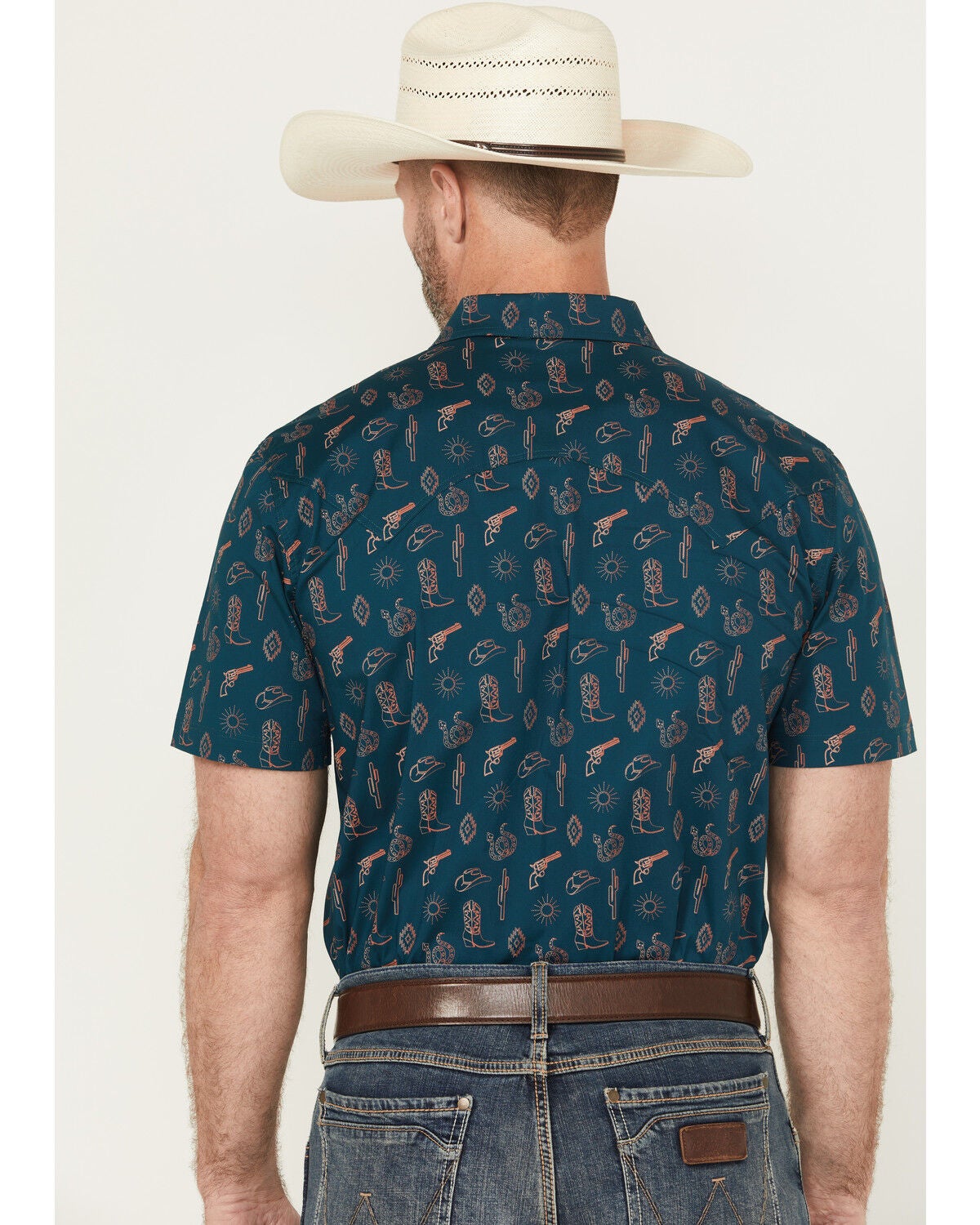 Image #4 - Rock & Roll Denim Men's Cowboy Print Short Sleeve Snap Stretch Western Shirt, , hi-res