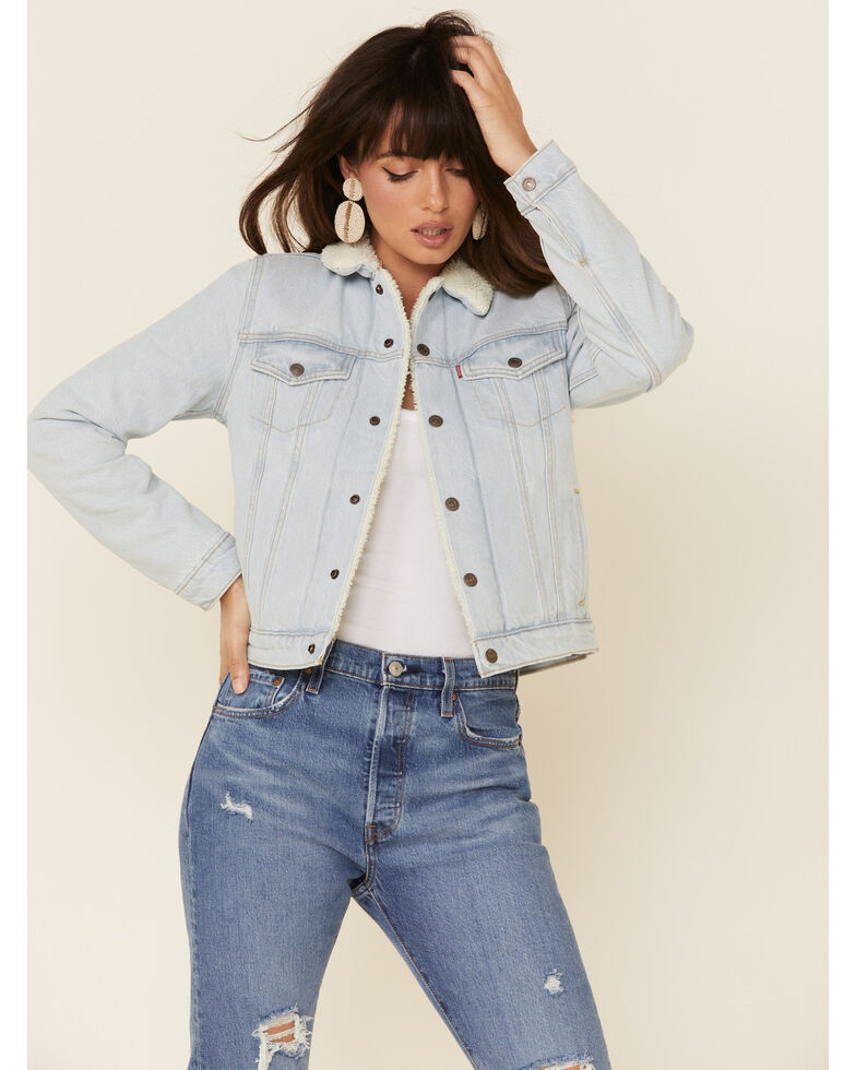 Levi's Women's Sherpa Trucker Jacket, Light Blue, hi-res