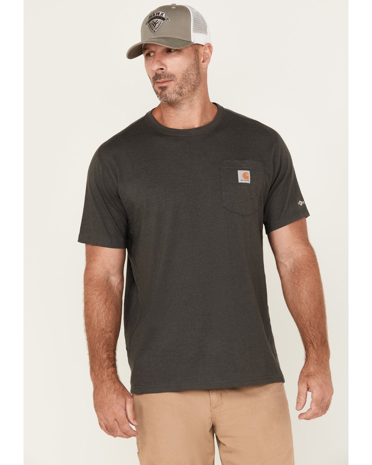 Carhartt Men's Force Relaxed Midweight Logo Pocket Work T-Shirt, Grey, hi-res