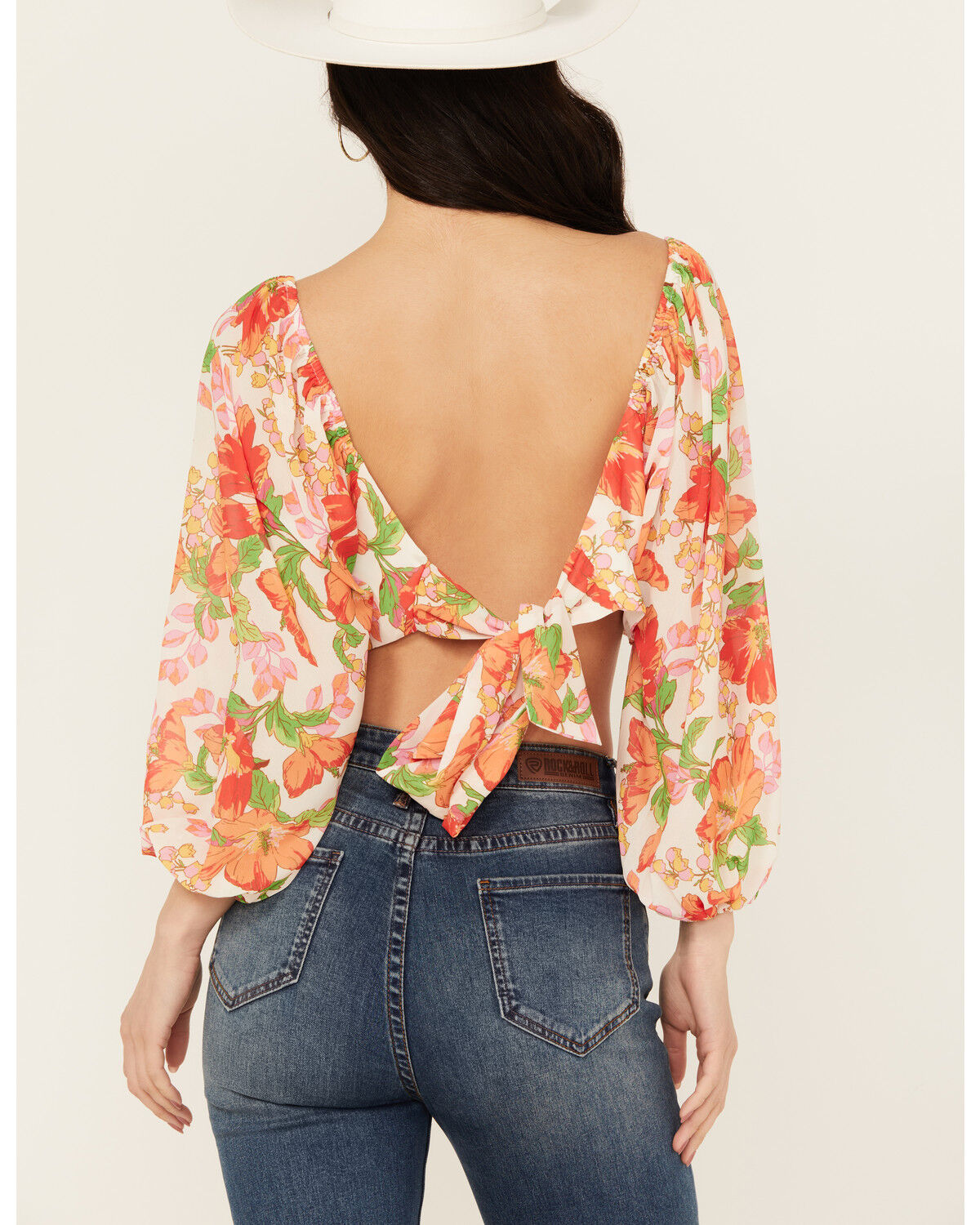 Image #4 - Flying Tomato Women's Floral Long Sleeve Crop Top, White, hi-res