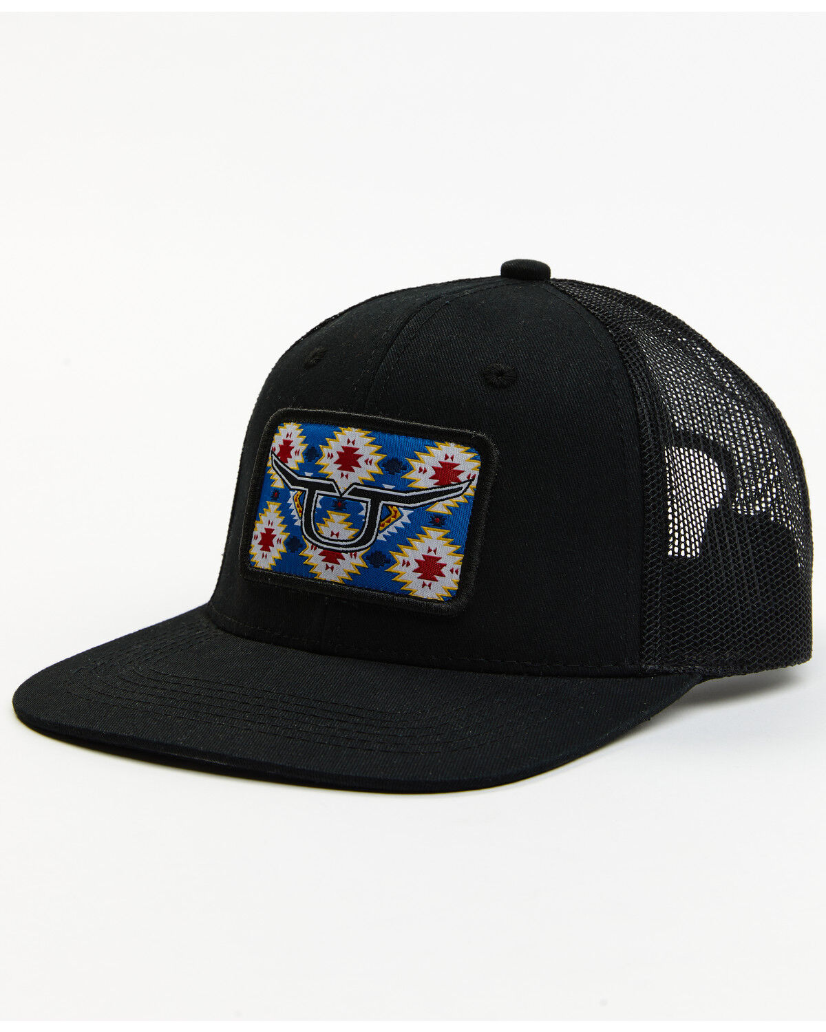 Image #1 - RopeSmart Men's Southwestern Rec Patch Mesh-Back Black Ball Cap, Black, hi-res