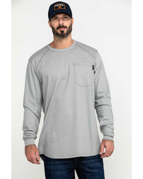 Image #1 - Hawx Men's FR Pocket Long Sleeve Work T-Shirt - Tall , Silver, hi-res