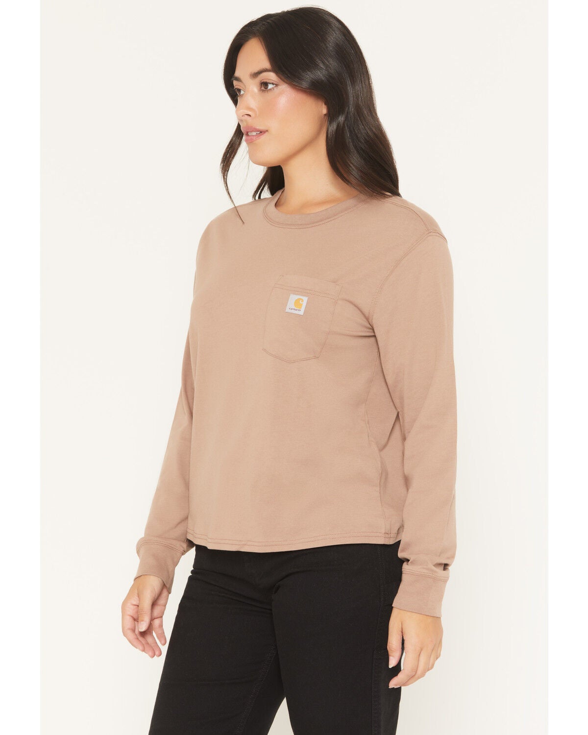 Image #2 - Carhartt Women's Tencel&trade; Fiber Series Loose Fit Long Sleeve Pocket Tee, Tan, hi-res