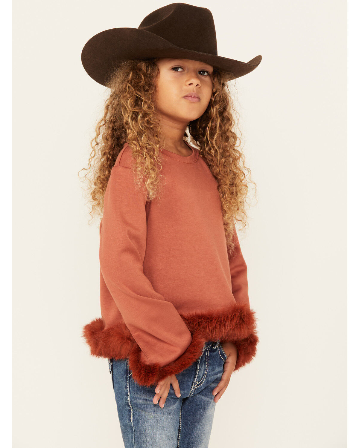Image #2 - Hayden LA Girls' Fur Trimmed Sweater, Rust Copper, hi-res