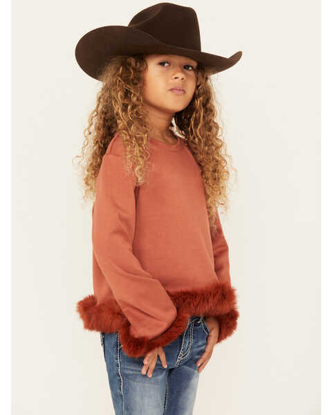 Image #2 - Hayden LA Girls' Fur Trimmed Sweater , Rust Copper, hi-res