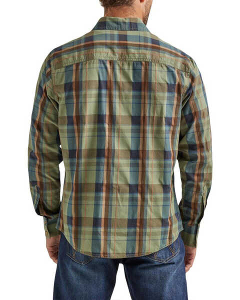 Image #2 - Wrangler Retro Men's Premium Plaid Print Long Sleeve Button-Down Western Shirt - Tall , Olive, hi-res