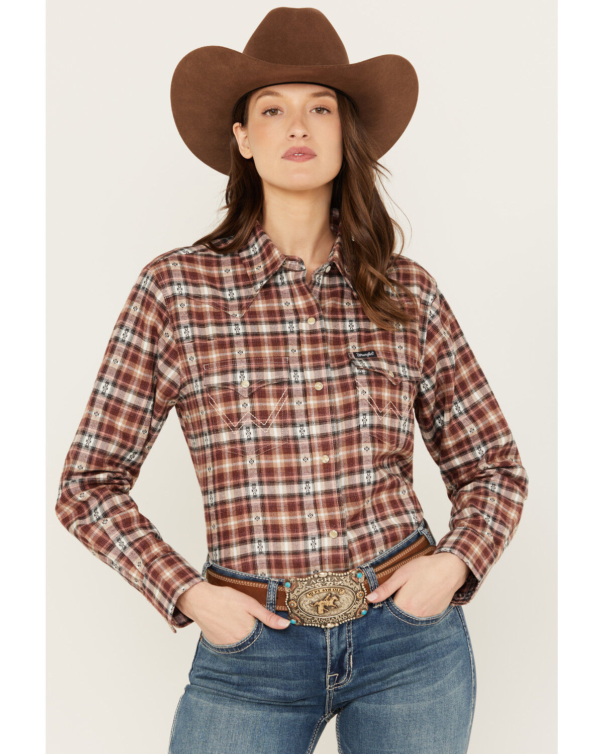 Image #1 - Wrangler Women's Plaid Print Flannel Boyfriend Long Sleeve Snap Western Shirt, Multi, hi-res