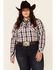 Ariat Women's R.E.A.L Dynamic Plaid Print Embroidered Long Sleeve Western Core Shirt - Plus, Navy, hi-res