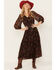 Image #1 - Angie Women's Floral Pleated Long Sleeve Dress, Black, hi-res