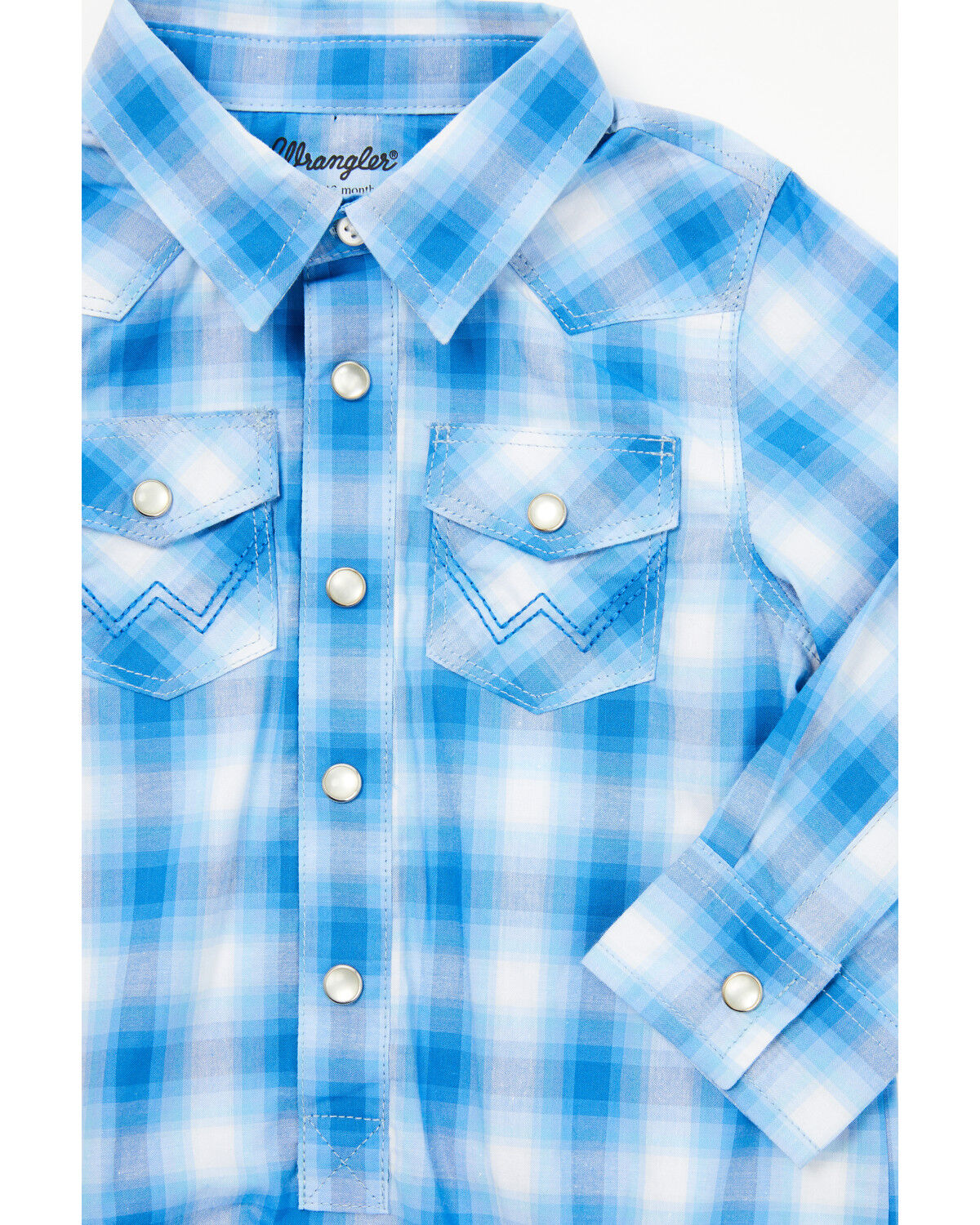 Image #2 - Wrangler Infant Boys' Plaid Print Long Sleeve Snap Onesie, Blue, hi-res
