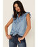 Image #1 - Tasha Polizzi Women's Chambray Ruffle Sleeveless Shirt, Blue, hi-res