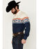 Image #2 - Roper Men's Vintage Southwestern Border Print Long Sleeve Pearl Snap Western Shirt, Dark Blue, hi-res
