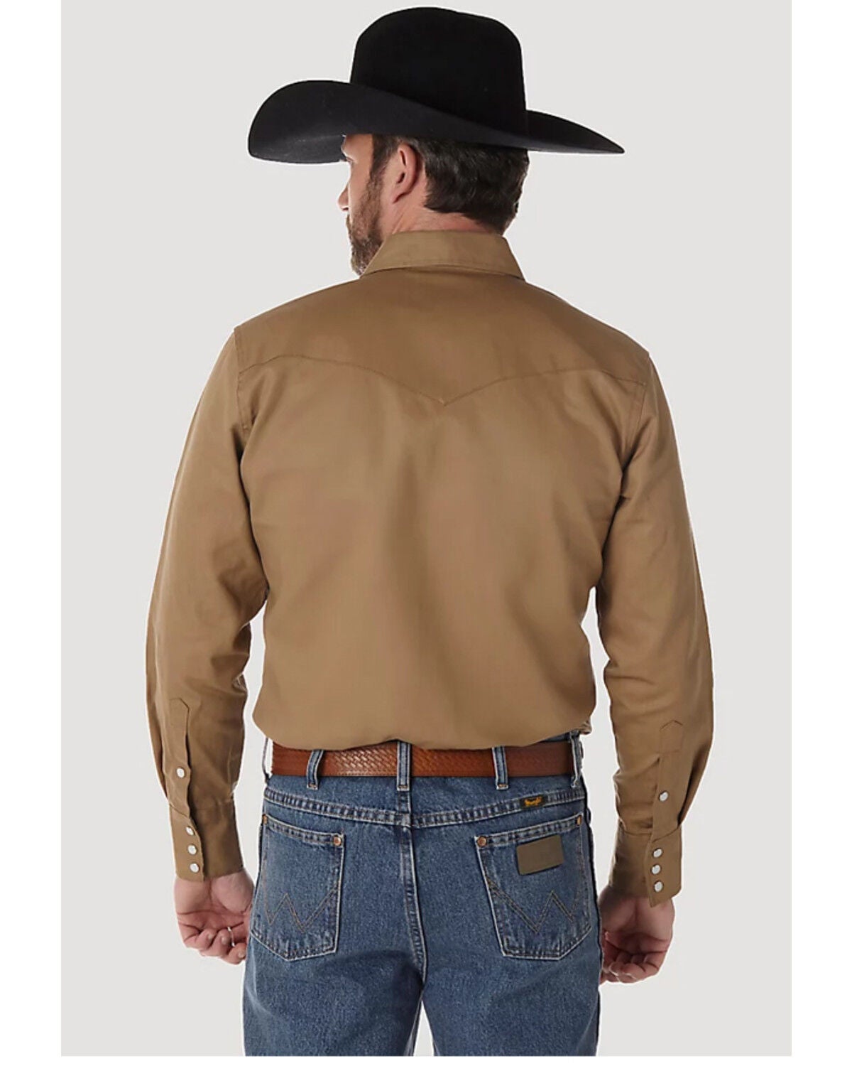 Image #3 - Wrangler Men's Solid Cowboy Cut Firm Finish Long Sleeve Work Shirt, Rawhide, hi-res