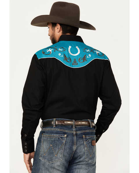 Image #4 - Rodeo Clothing Men's Embroidered Long Sleeve Snap Western Shirt, Black, hi-res