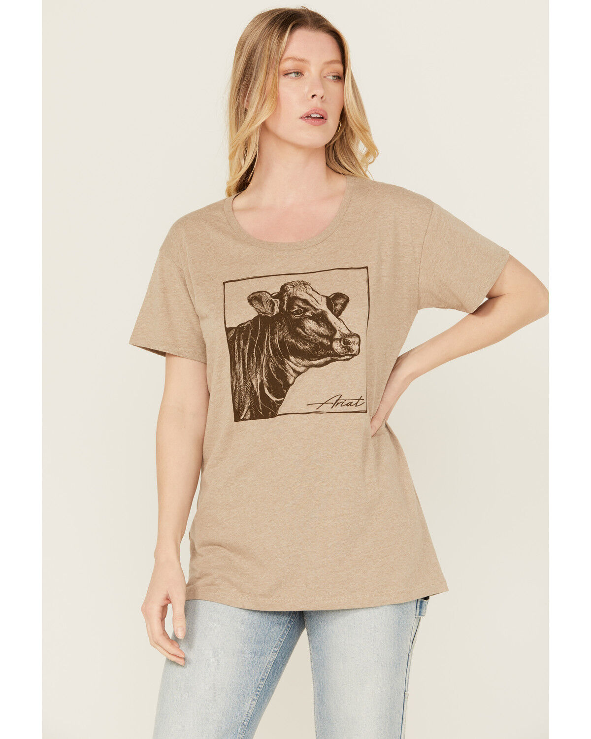 Image #1 - Ariat Women's Cow Short Sleeve Graphic Tee, Oatmeal, hi-res