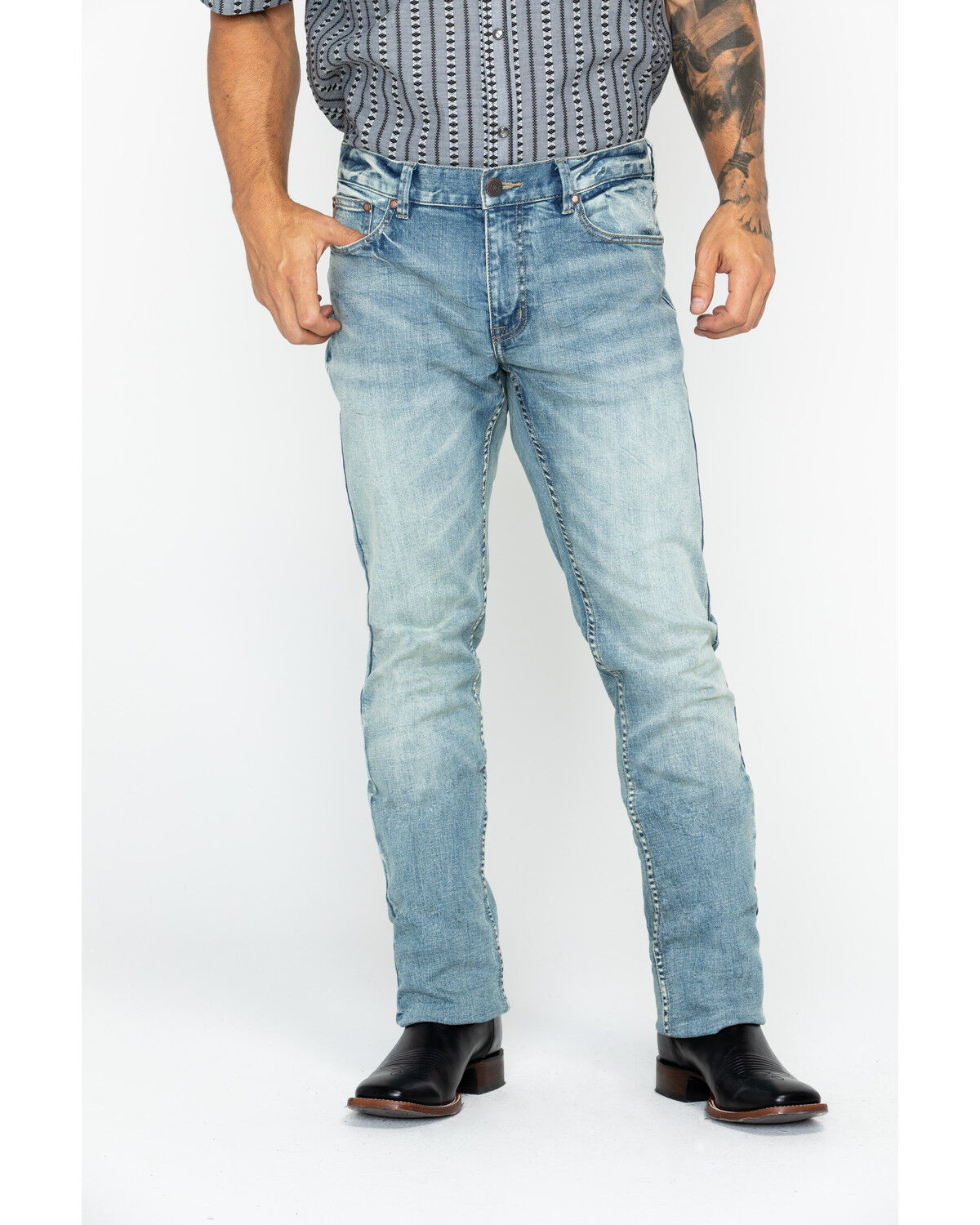Image #2 - Moonshine Spirit Men's Sutton Light Wash Slim Straight Stretch Denim Jeans, Indigo, hi-res