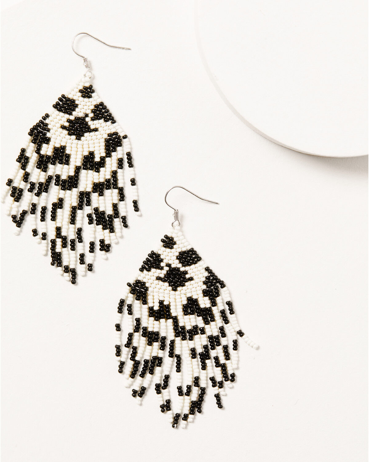 Image #2 - Shyanne Women's Night Dreamer Beaded Cowhide Print Fringe Earrings, Silver, hi-res
