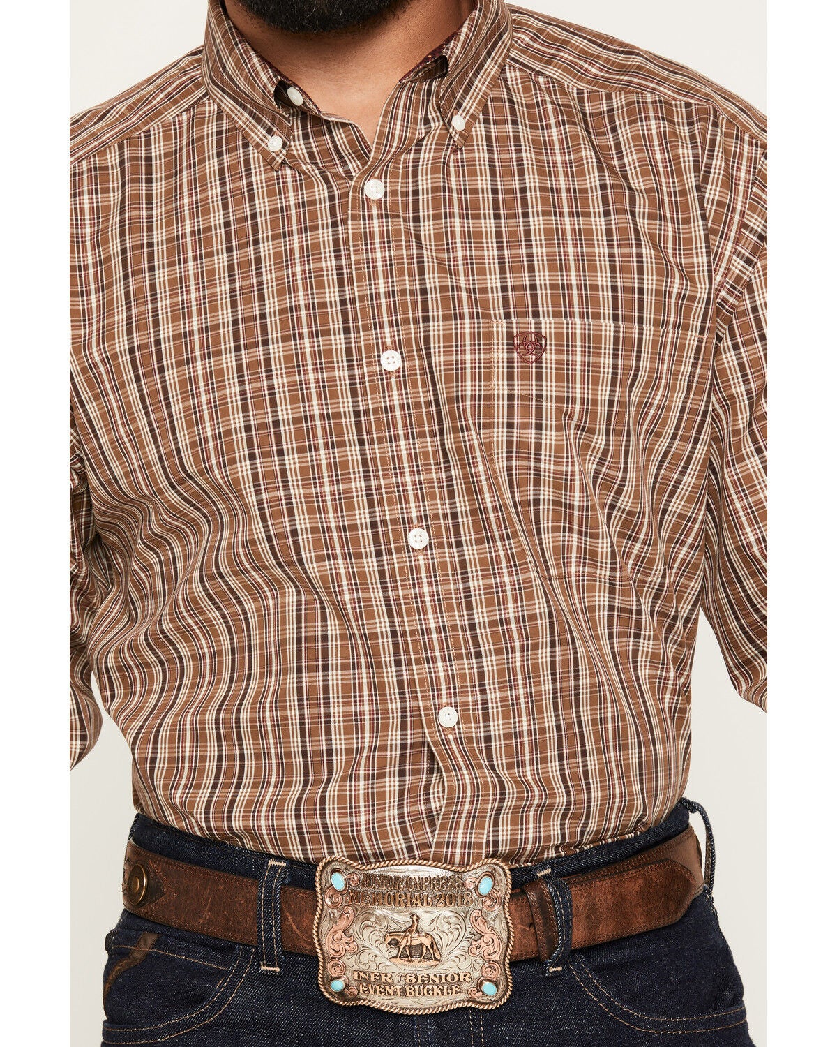Image #3 - Ariat Men's Rease Plaid Print Long Sleeve Button-Down Western Shirt, Brown, hi-res