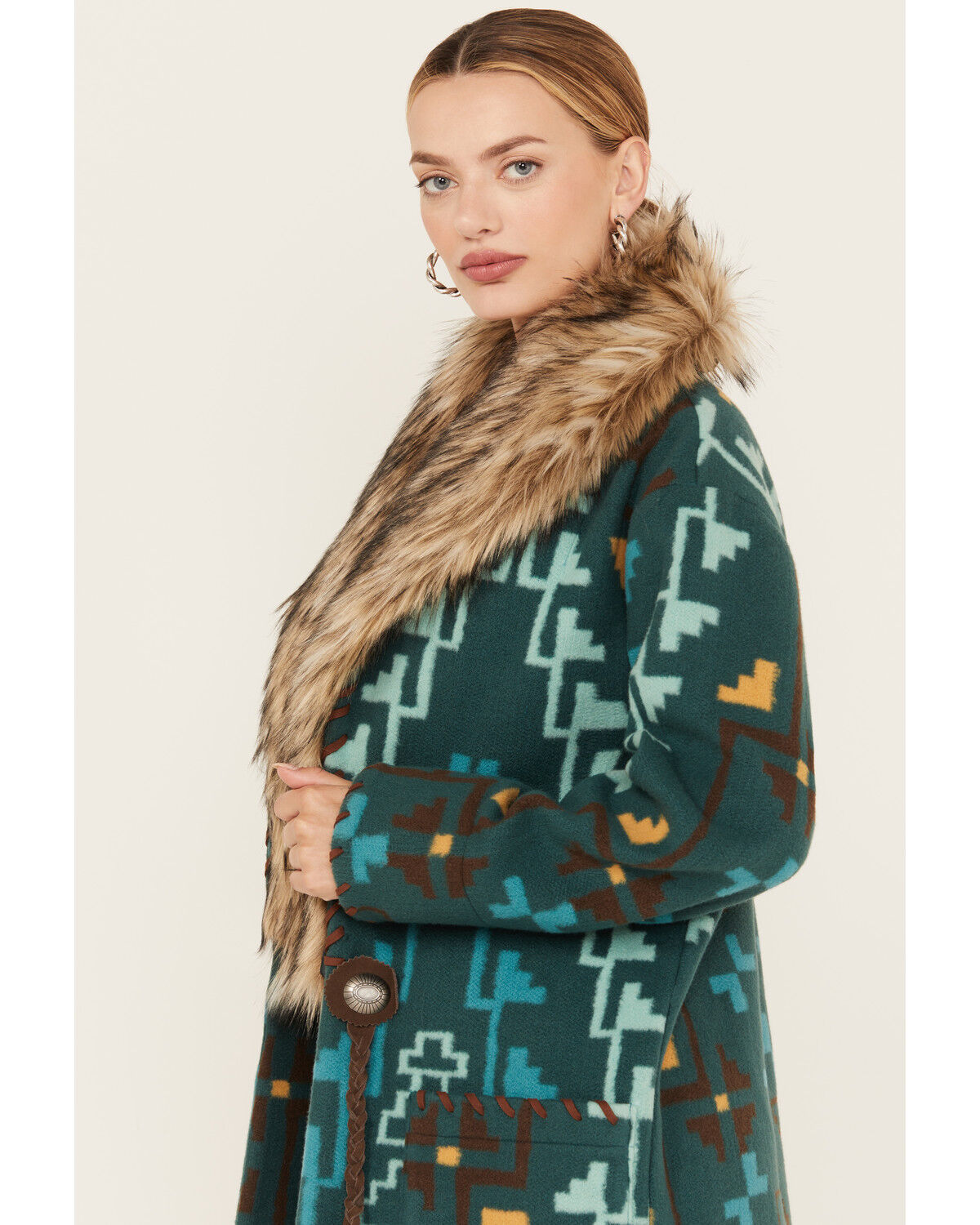 Image #2 - Tasha Polizzi Women's Southwestern Print Blanket Jullian Jacket, Teal, hi-res