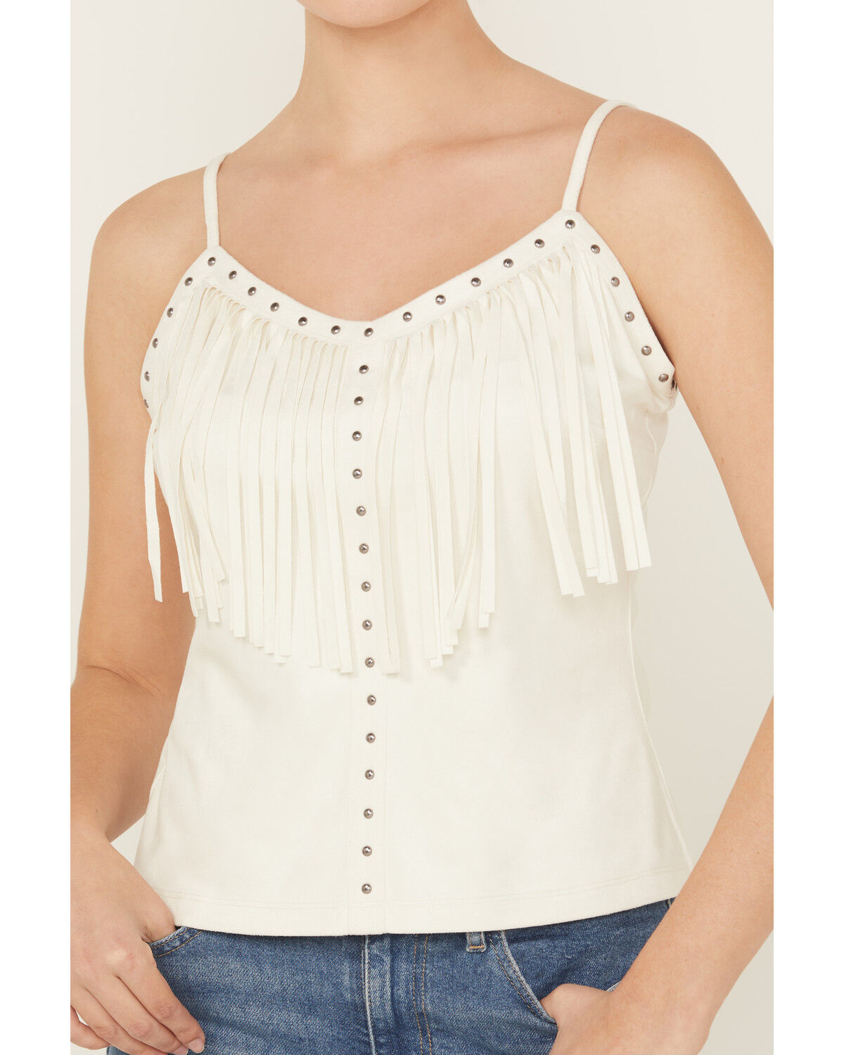 Image #4 - Idyllwind Women's Studded Fringe Faux Suede Tank Top, Ivory, hi-res