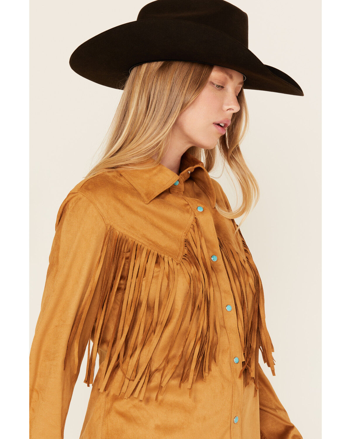 Image #3 - Wrangler x Lainey Wilson Women's Fringe Long Sleeve Snap Western Shirt, Caramel, hi-res