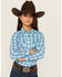 Image #1 - Ariat Girls' Real Plaid Print Long Sleeve Snap Western Shirt, Blue, hi-res