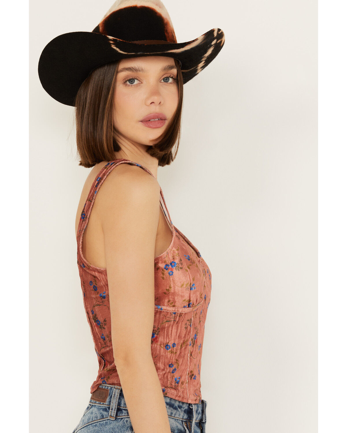 Image #2 - Beyond The Radar Women's Velvet Floral Corset Tank, Rust Copper, hi-res