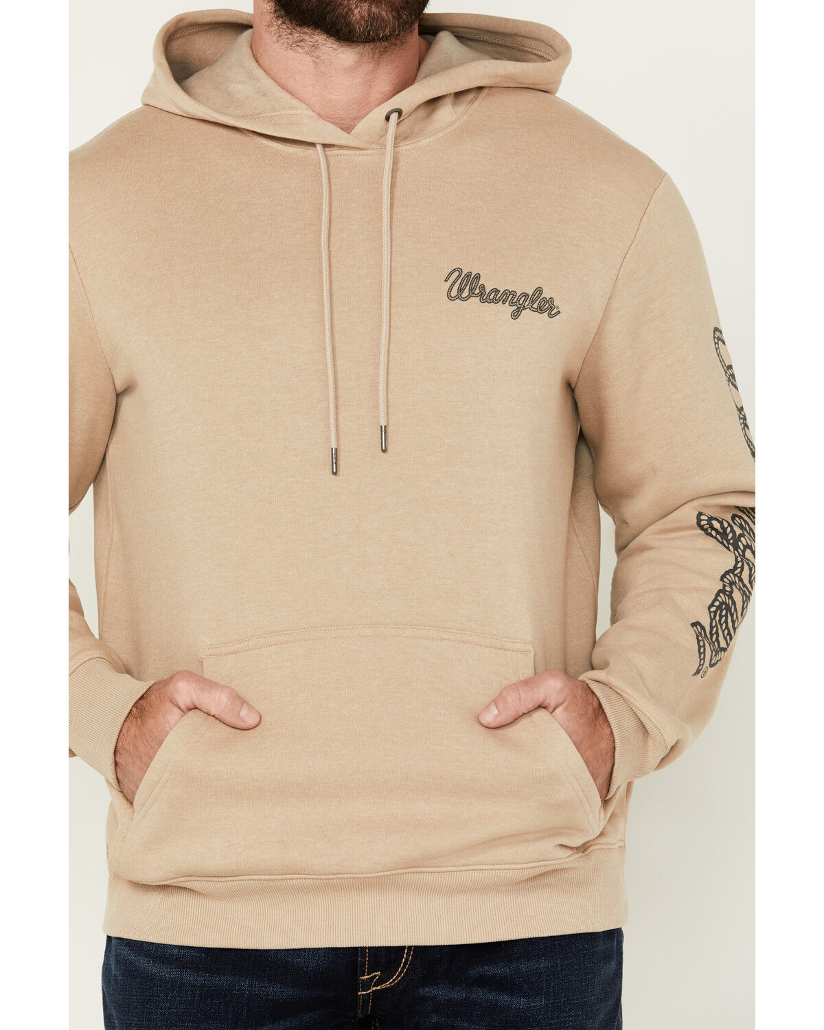Image #3 - Wrangler Men's Logo Sleeve Hooded Sweatshirt, Beige, hi-res