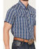 Image #3 - Panhandle Men's Southwestern Print Short Sleeve Snap Performance Western Shirt, Blue, hi-res