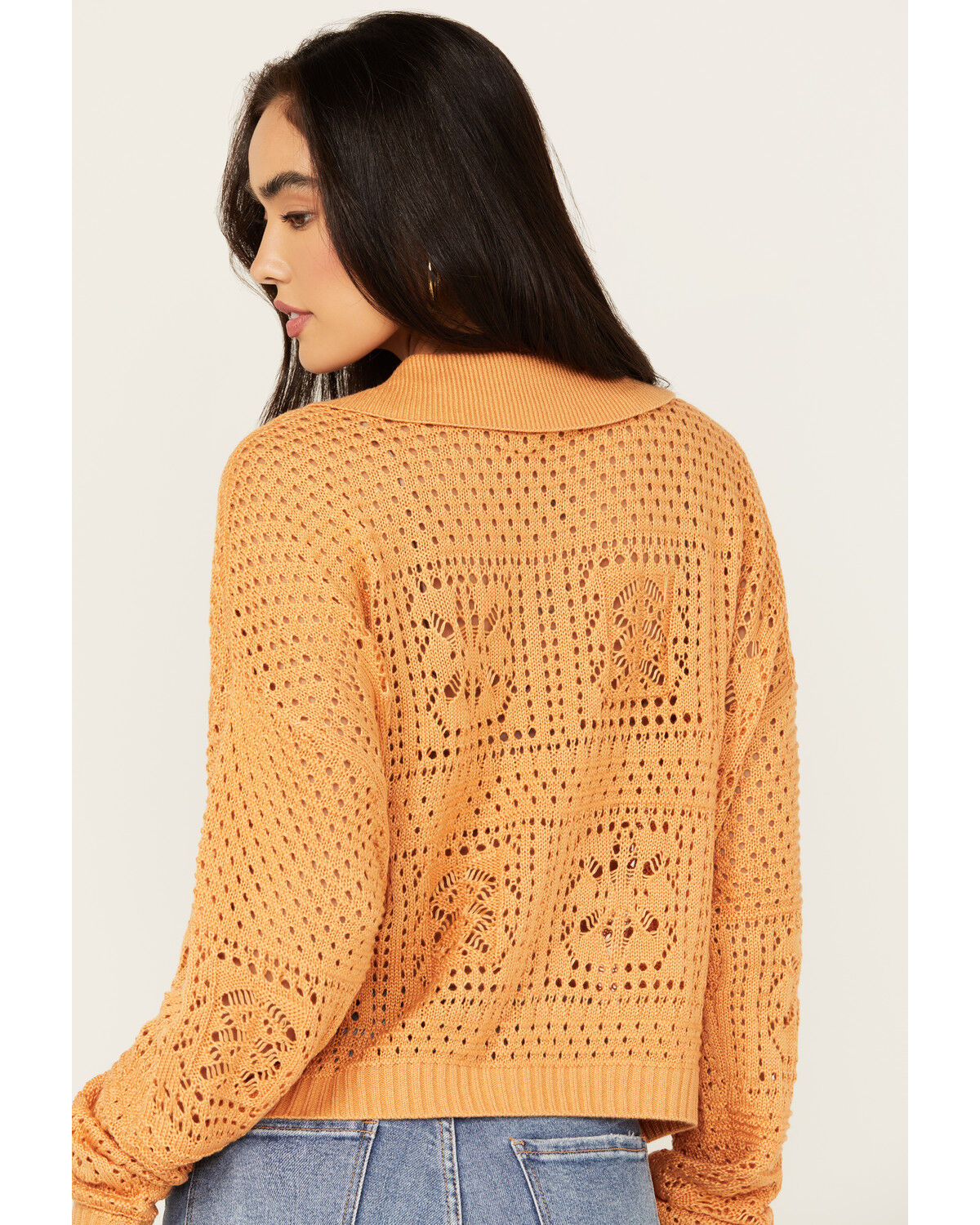 Image #4 - Revel Women's Open Weave Sweater, Orange, hi-res