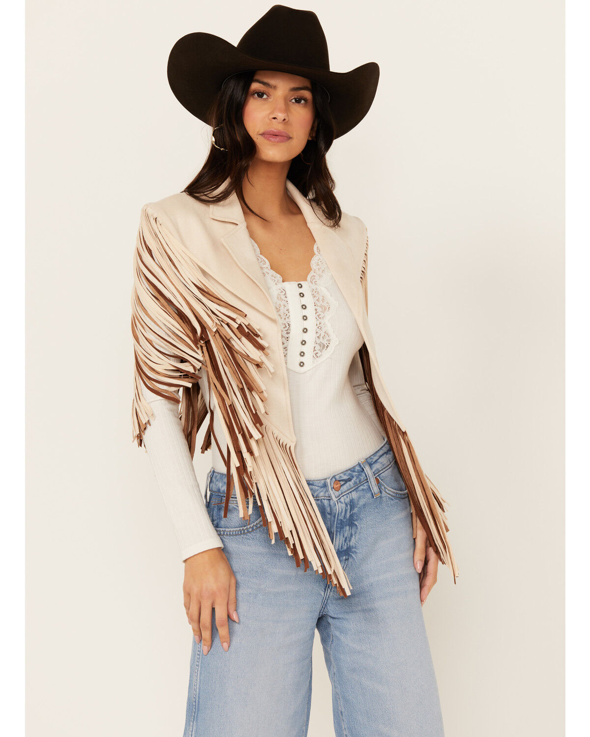 Image #1 - Saints & Hearts Women's Faux Suede Star Cape, Cream, hi-res