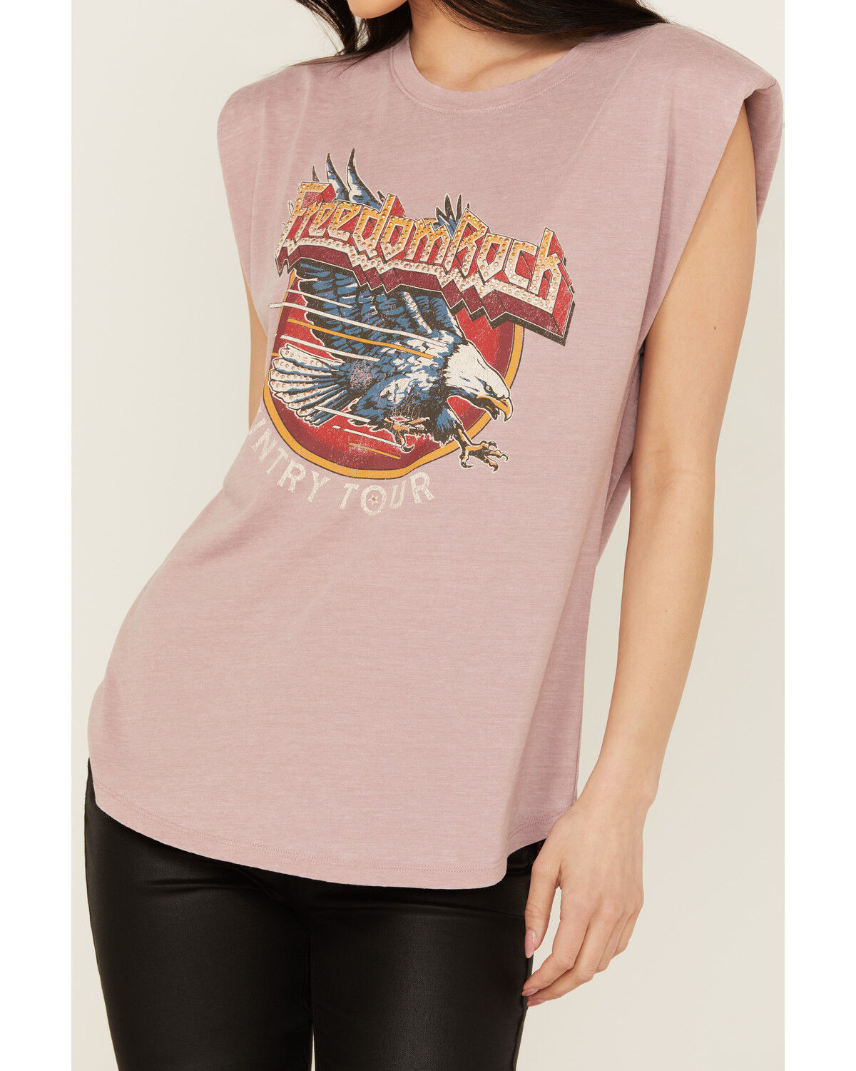 Image #3 - Blended Women's Freedom Rock Shoulder Pad Muscle Tee, Pink, hi-res