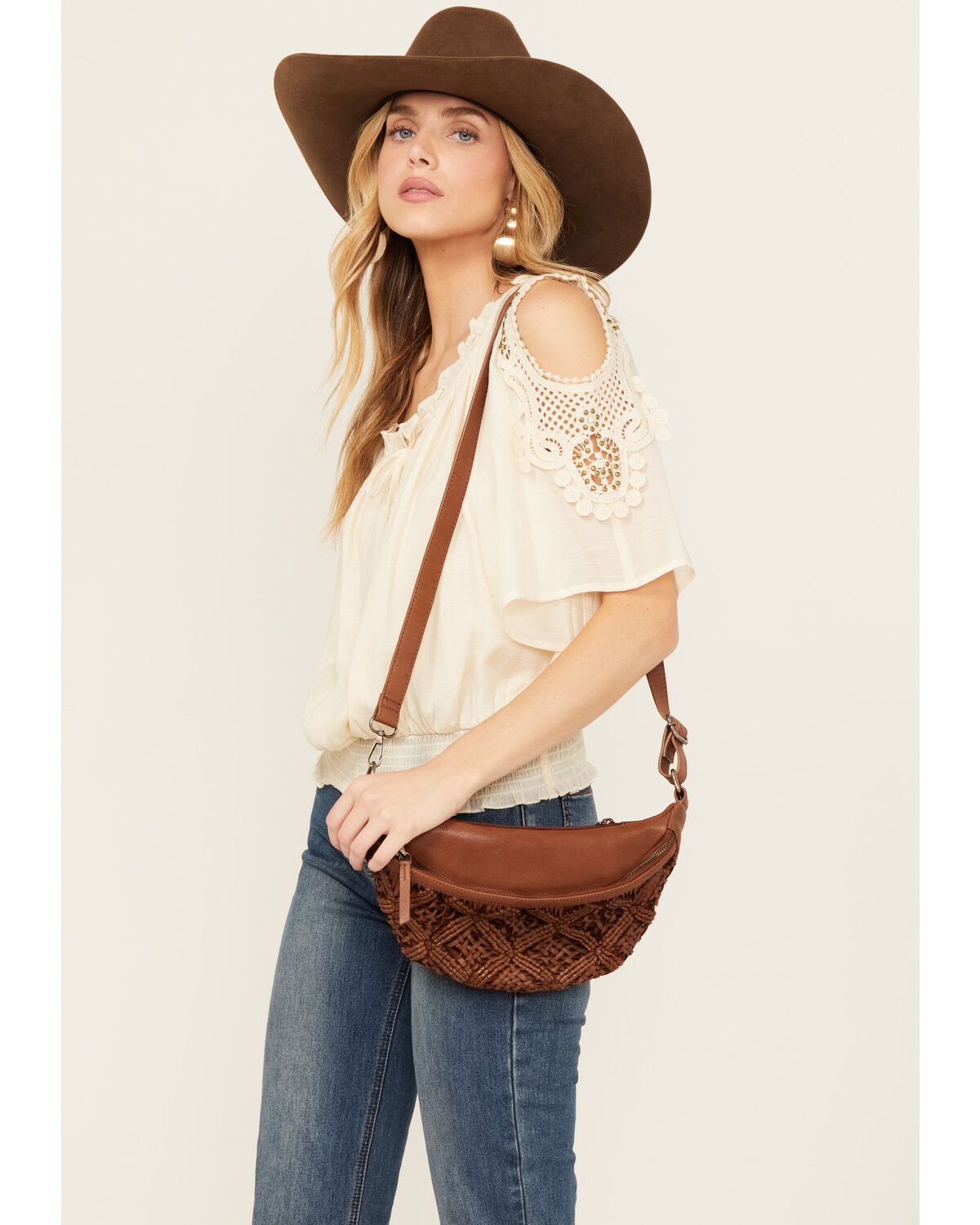 Image #2 - Shyanne Women's Western Heritage Woven Leather Sling Bag, Brown, hi-res