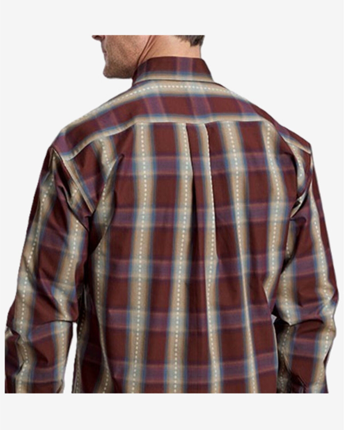 Image #2 - Stetson Men's Dobby Plaid Print Long Sleeve Button-Down Western Shirt, Wine, hi-res