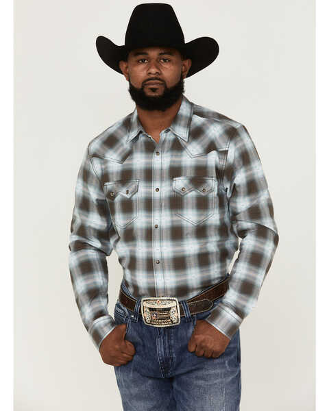 Image #1 - Cody James Men's Background Large Ombre Plaid Western Shirt , Brown, hi-res