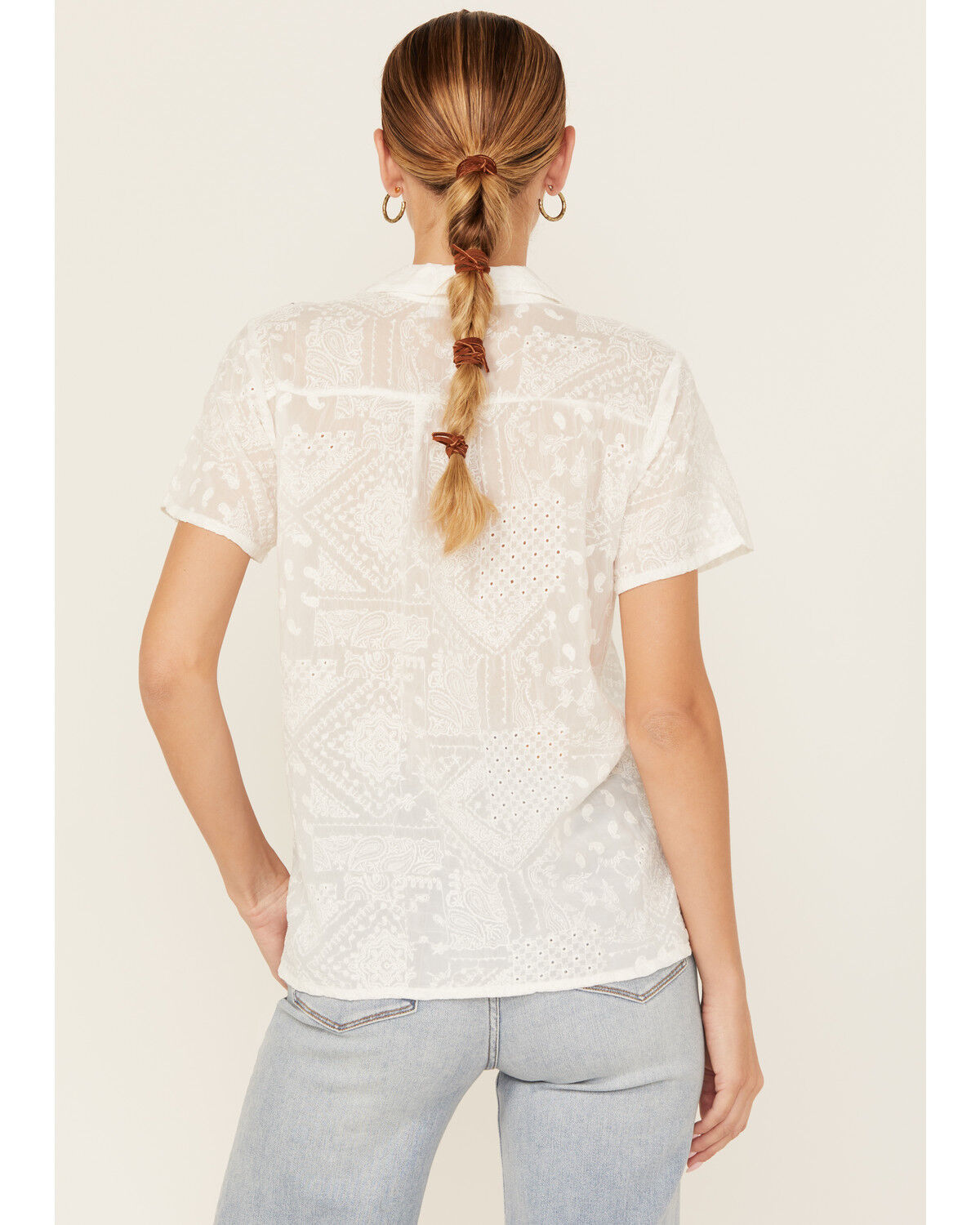 Image #4 - Johnny Was Women's Cooper Embroidered Short Sleeve Button-Down Blouse, White, hi-res