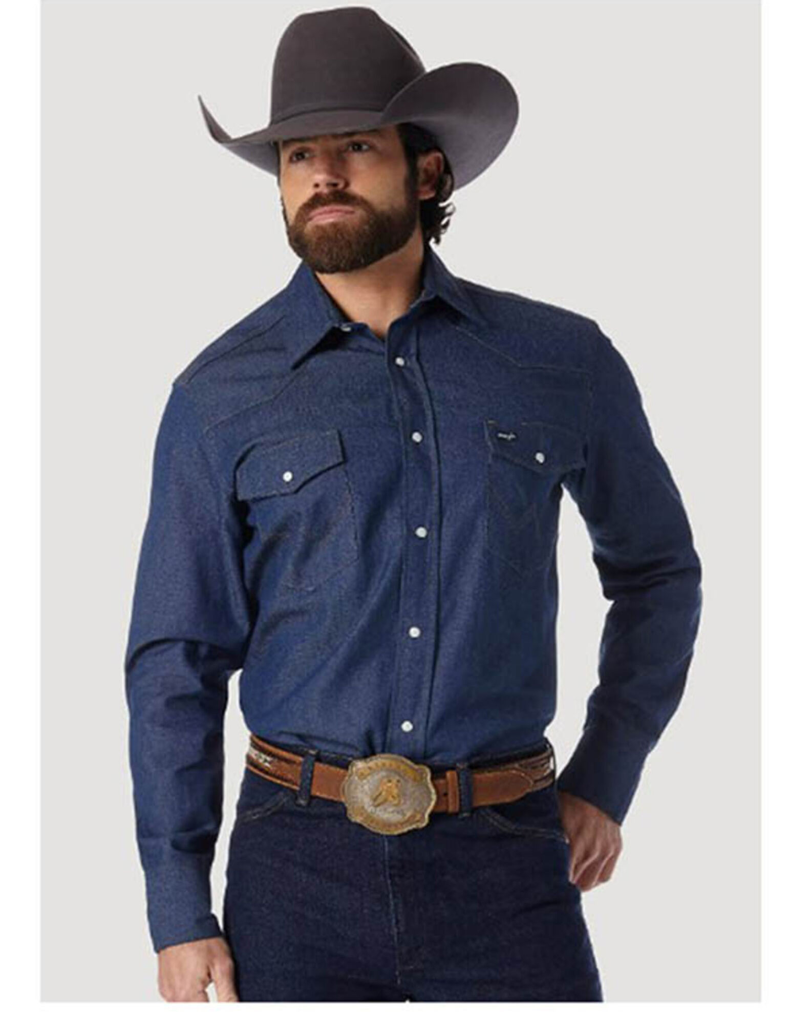 Wrangler Men s Cowboy Cut Rigid Denim Western Work Shirt Sheplers