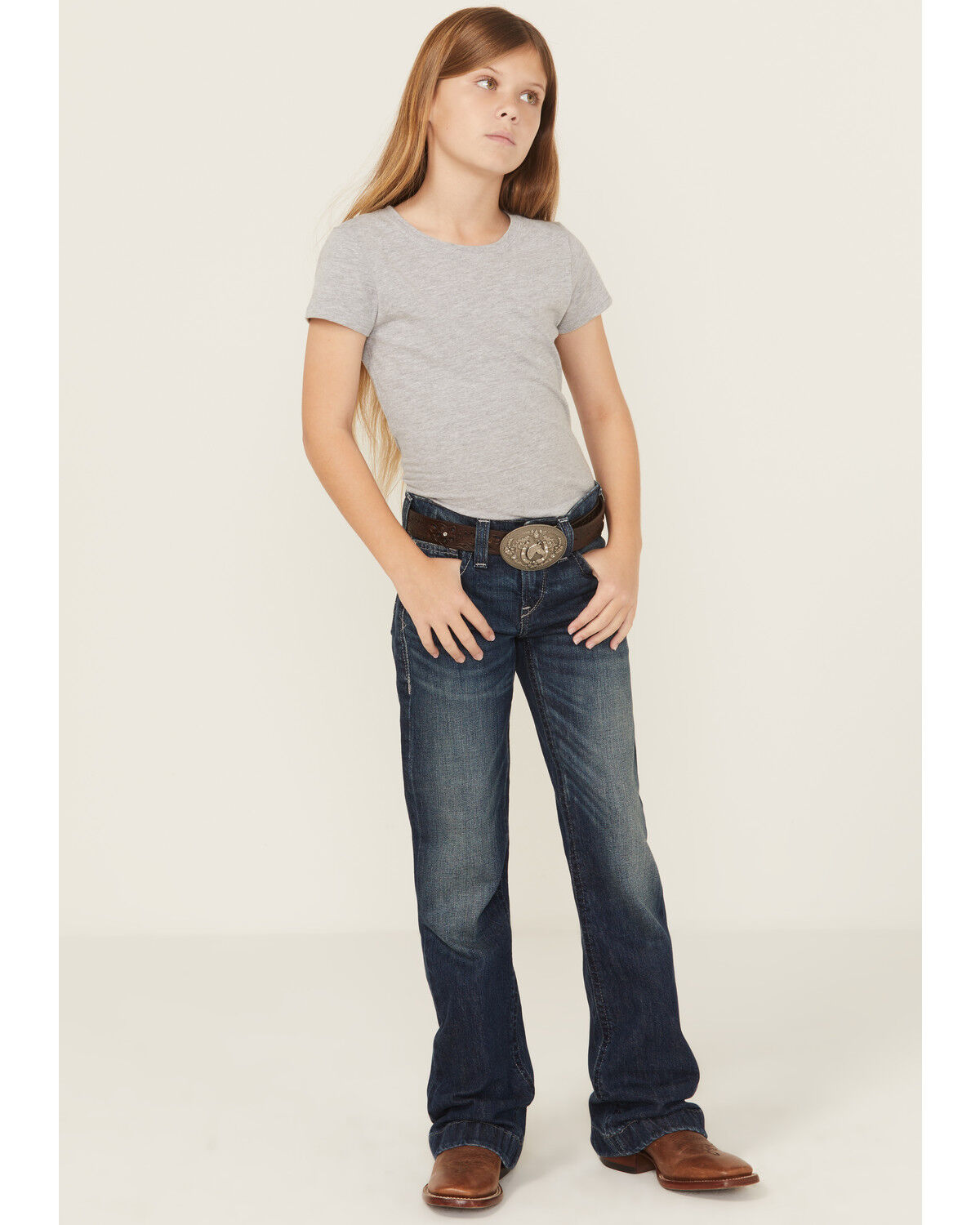 Image #1 - Ariat Girls' Elsie Dark Wash Trouser Denim Jeans, Blue, hi-res