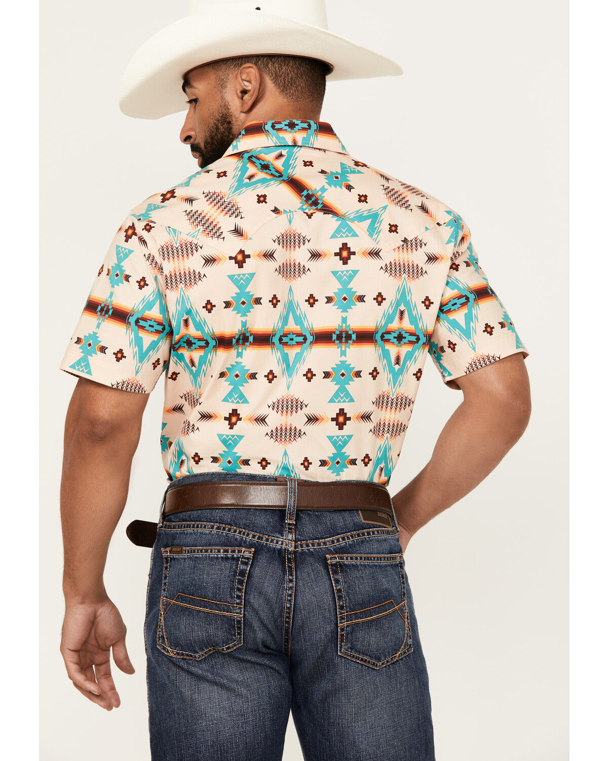 Image #4 - Rock & Roll Denim Men's Southwestern Striped Print Long Sleeve Snap Stretch Western Shirt, Natural, hi-res
