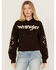 Image #1 - Wrangler Retro Women's Southwestern Sleeve Logo Hoodie, Brown, hi-res