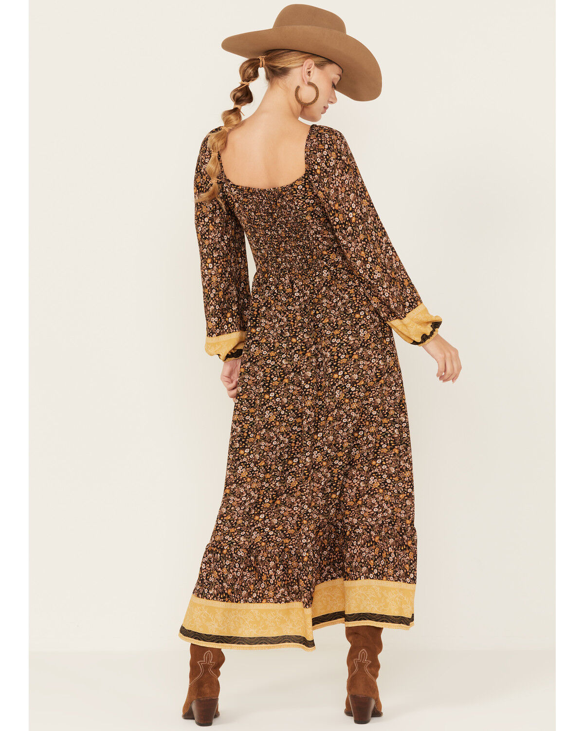 Image #4 - Wild Moss Women's Floral Border Print Long Sleeve Maxi Dress, Black, hi-res